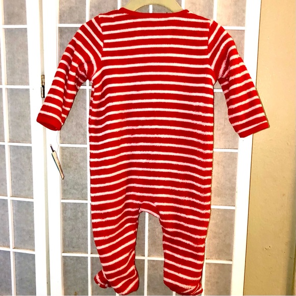 Little Me Christmas🎅🏽Santa Stretch Candy Cane Stripe Infant Footed Onesie NWT - Picture 13 of 15